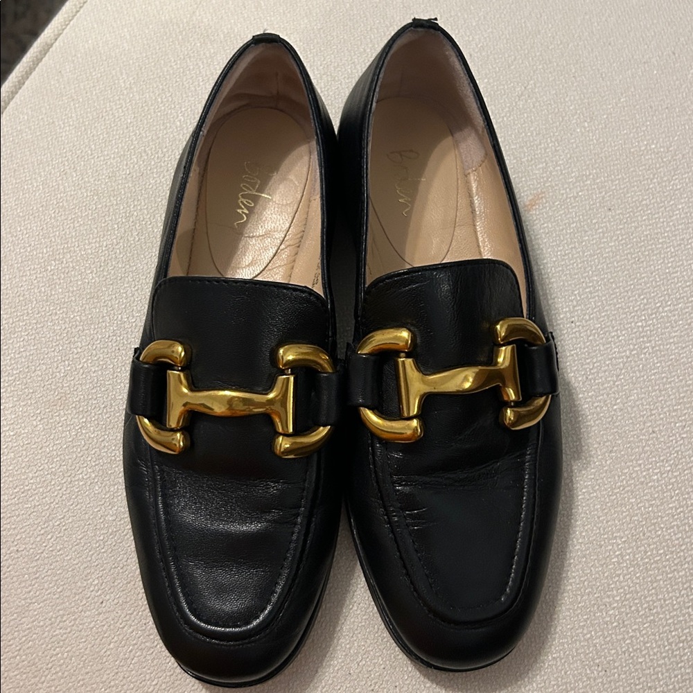 Boden Iris Snaffle Loafers Black with Gold Buckle
